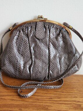 VINTAGE GENUINE SNAKESKIN LEATHER GREY CROSSBODY SHOULDER BAG